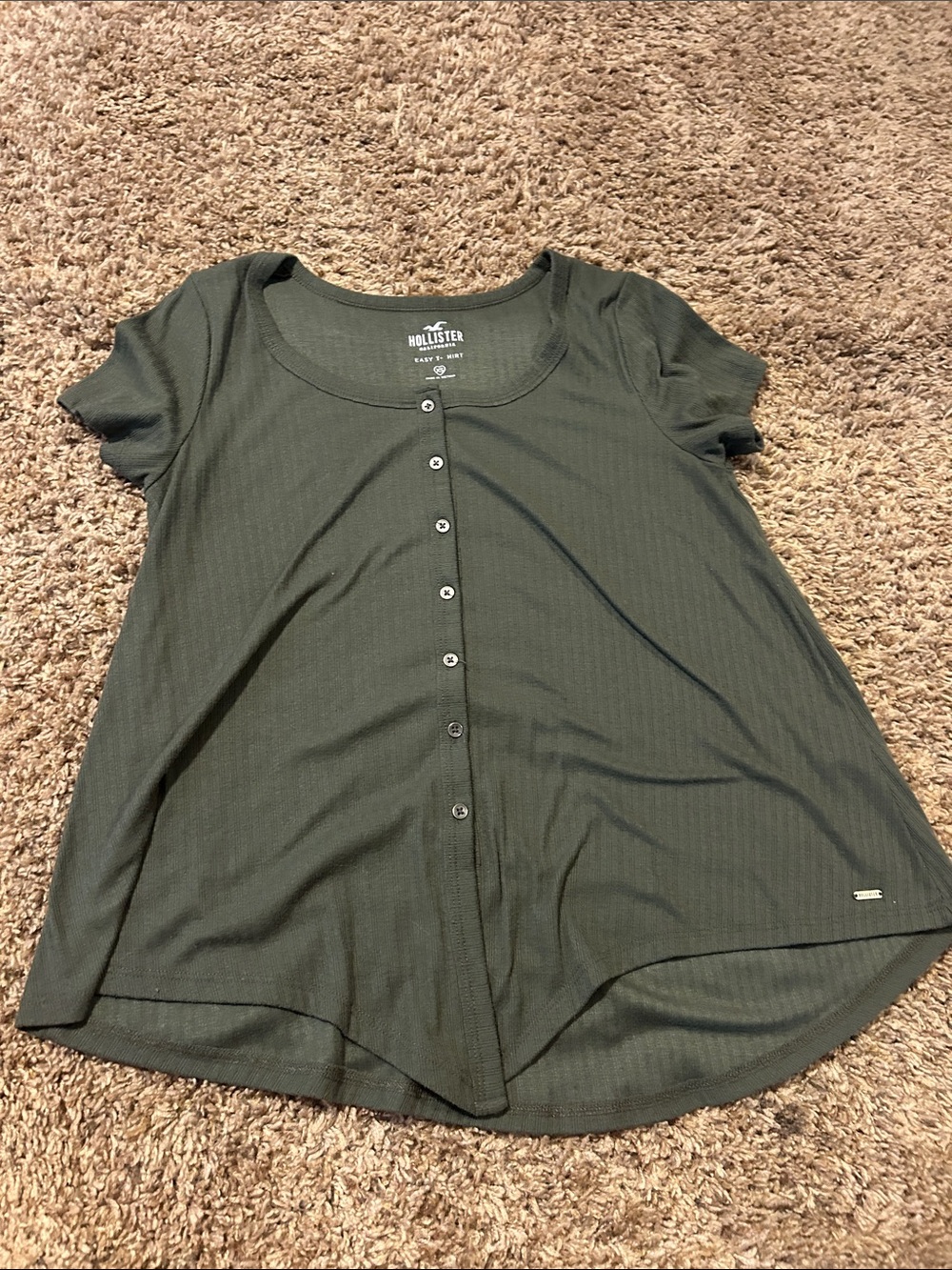 Hollister Olive Green Button-Front Short Sleeve Tee